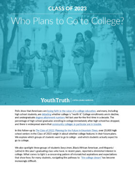 First page of YouthTruth's Who Plans to Go to College? report.