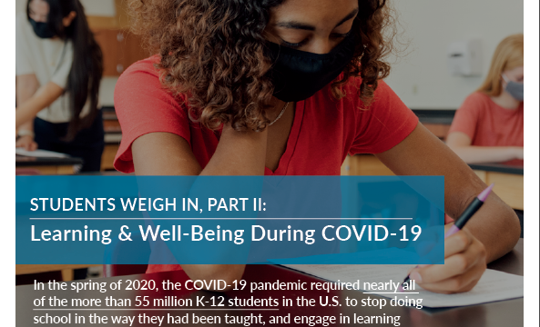 Front page cover of YouthTruth's Students Weigh In, Part II: Learning & Well-Being During Covid-19 Report