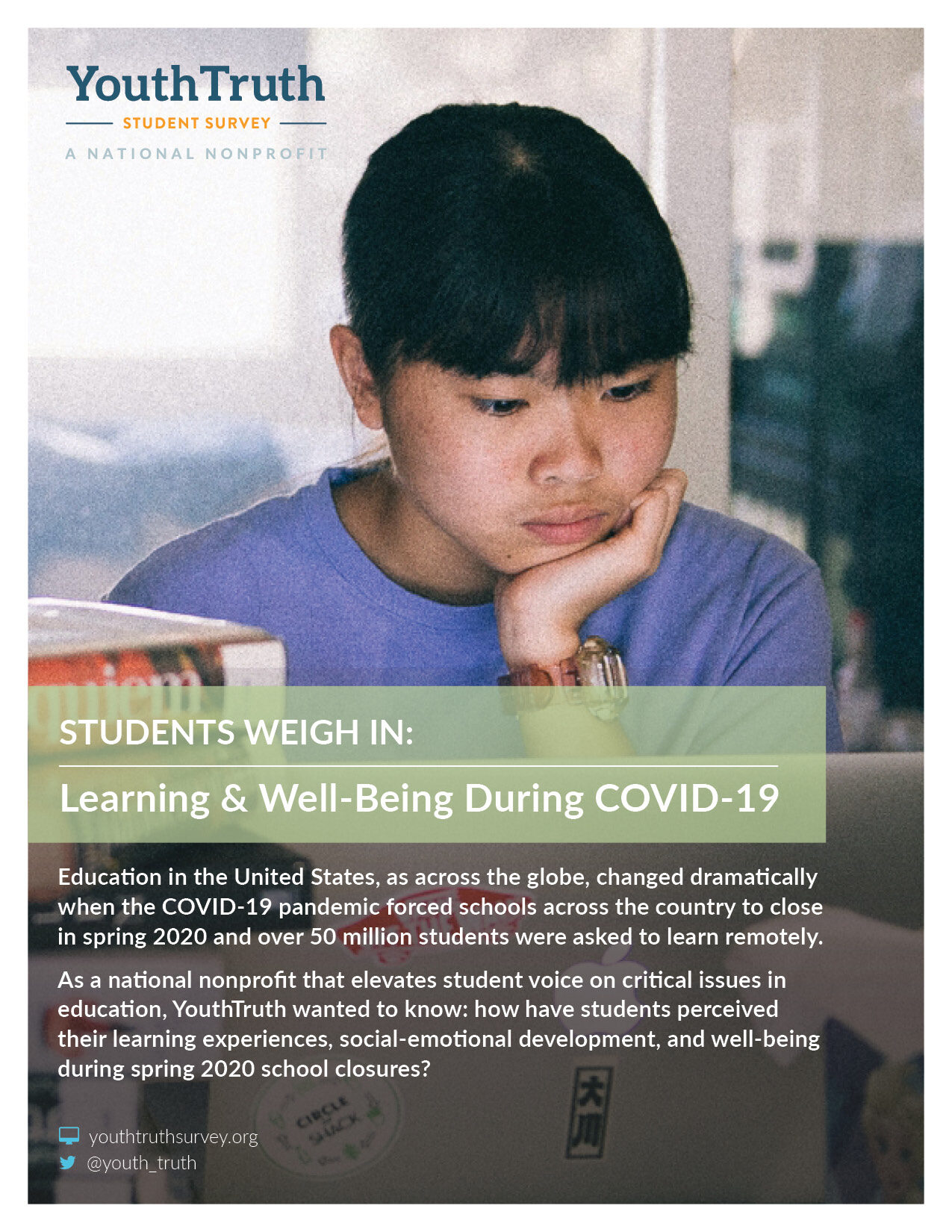 Front page cover of YouthTruth's Students Weigh In: Learning & Well-Being During Covid-19 Report