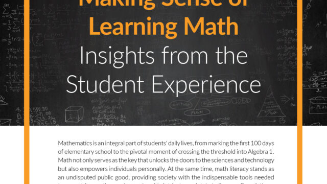 Front page of Making Sense of Learning Math: Insights from the Student Experience report.